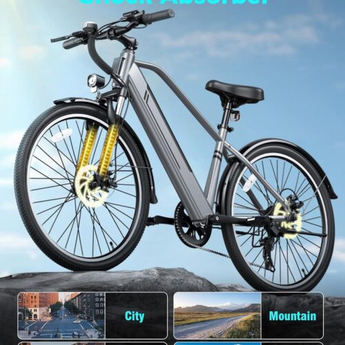 Yoloway e-bike 26” Electric City Bike for Adults – 1000W Peak Motor, 7-Speed Shimano Gears, Dual Suspension, 40+ Mile Range