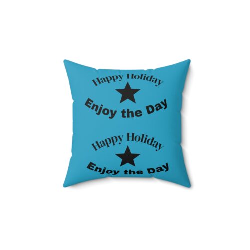 GMP Blue Happy Holiday Spun Polyester Square Pillow  -  Colorful Home Decor